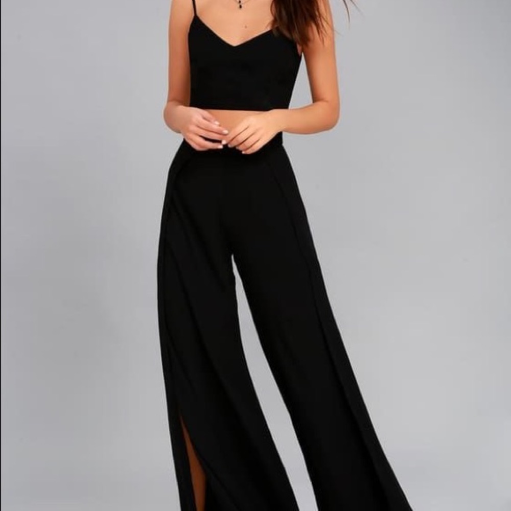 Lulu’s Out Tonight Black Two Piece Jumpsuit Set